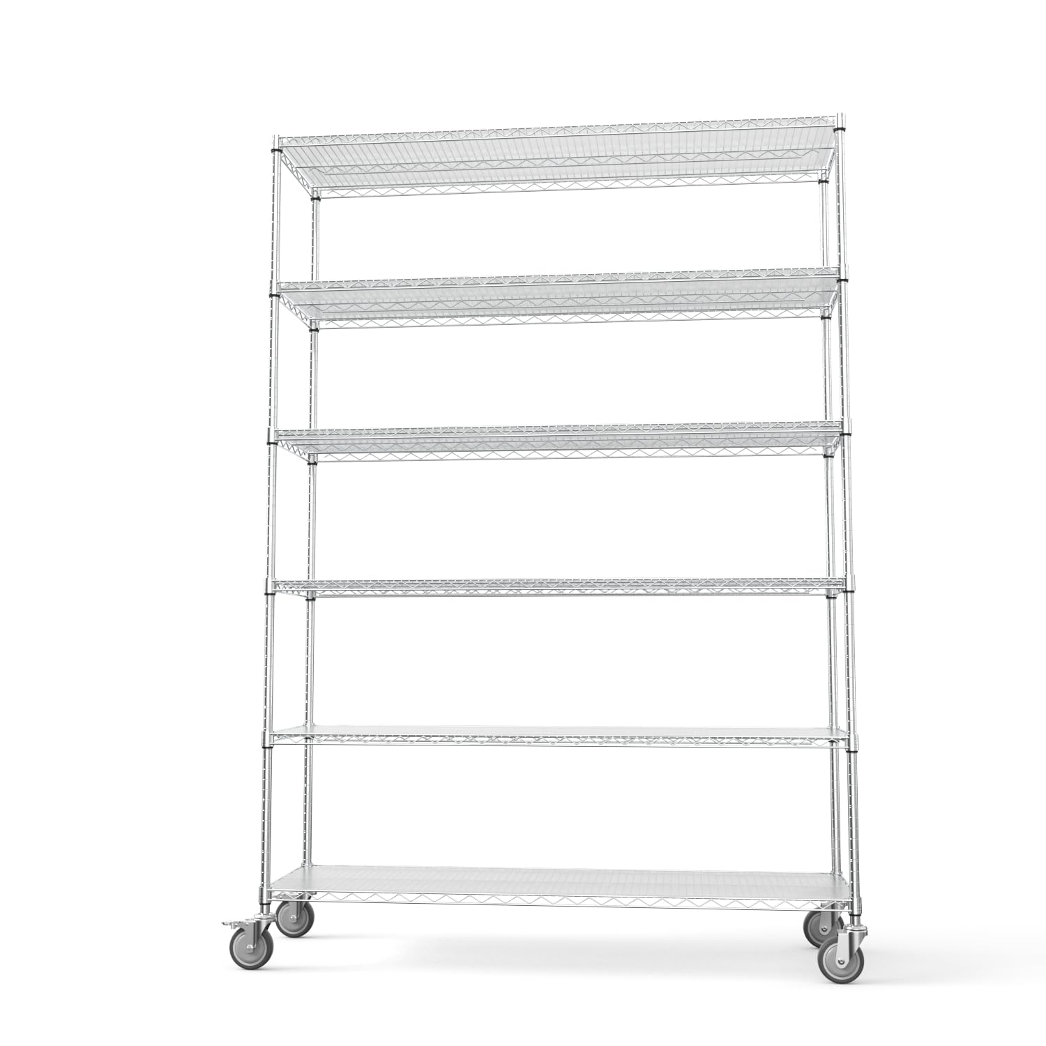 6 Tier 6000lbs Metal Shelf Wire Shelving Unit, Heavy Duty Adjustable Storage Rack with 5in Wheels and Shelf Liners - 18" D x 60" L x 87.5" H - Chrome