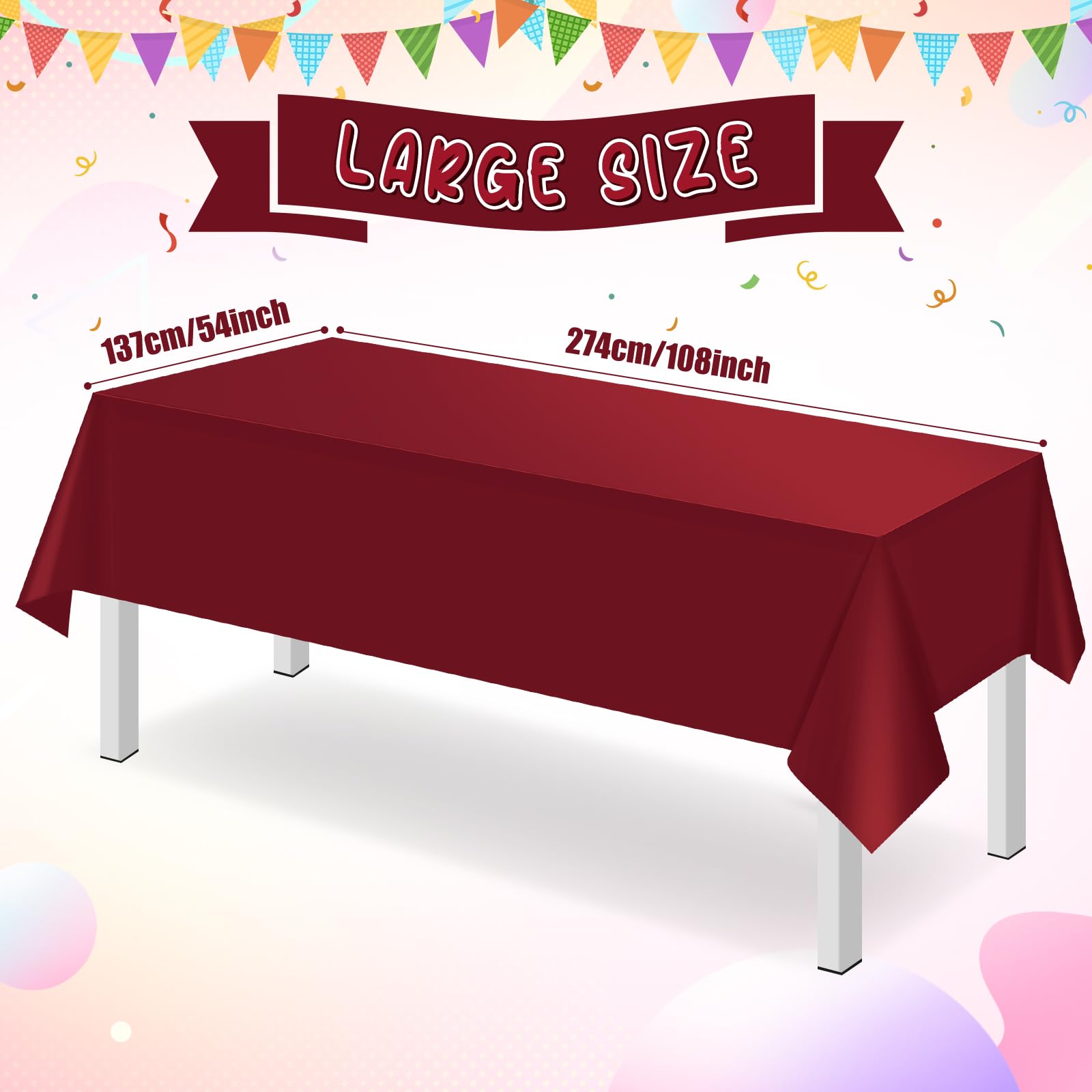 16 Pack Maroon Plastic Tablecloth for Rectangle Tables, Premium Decorative Burgundy Disposable Table Cloths for Parties, Rectangle Party Table Cover for Birthday Anniversary Graduation, 54x108 Inch