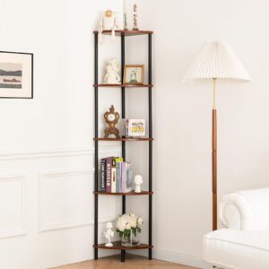 yoobure corner shelf stand, 5-tier corner bookshelf, tall corner shelves for bedroom, living room, narrow display shelf corner bookcase, 65" rustic corner book shelf with display shelves for office