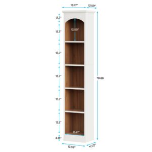 Tribesigns 70.9-Inch Tall Narrow Bookcase, 5-Tier Cube Bookshelf with Storage, Modern Slim Corner Display Shelves for Home Office, Living Room, White and Oak