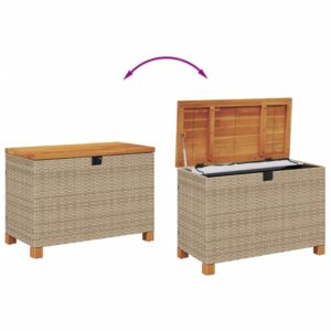 vidaXL Patio Storage Box with Lid Outdoor Cushion Bench Seat Beige PE Poly Rattan Acacia Wood – 31.5"x15.7"x18.9"