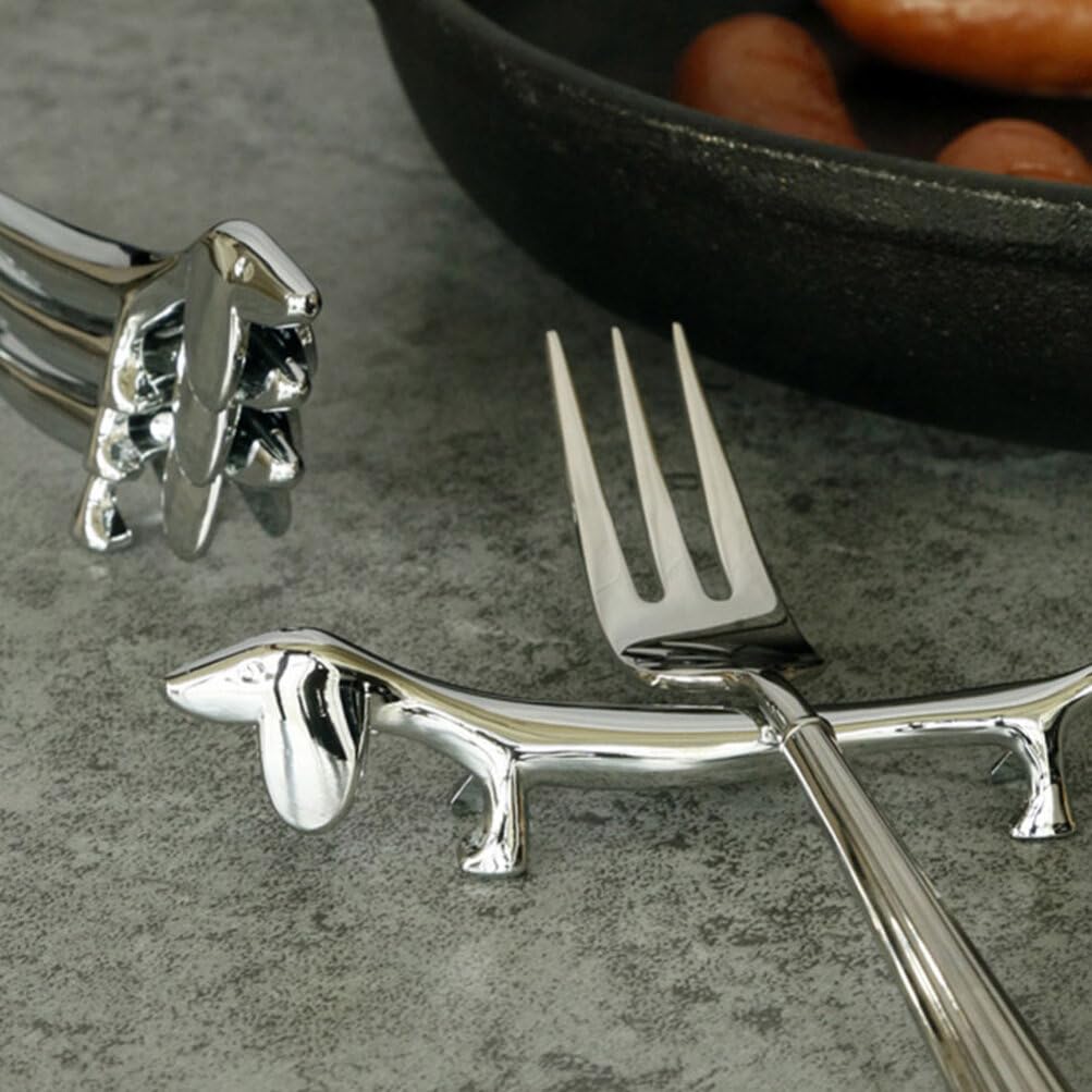 Luxshiny Dog Chopsticks Holder 3pcs Metal Dachshund Chopstick Rest Pillow Puppy Spoon Fork Rack Stand for Spoon Fork Tableware Brush Home Kitchen Table Decoration