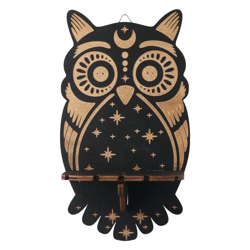 gifthub Lovely Wall Stand Wooden Crystal Stand Wall Hanging Display Stand,Aspen Crystal Shelf Display,Display Stand,Decorative Wooden Wall Shelving,Crystal Stone Storage Rack,(owl)