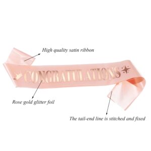 Congratulations Sash for Girl Women,Rose Gold Satin Gold Foil Glitter Sash,Birthday,Wedding, Retirement,Graduation,Job,Promotion Celebration,Award Ceremony,Baby Shower Party Sign Decorations Gifts