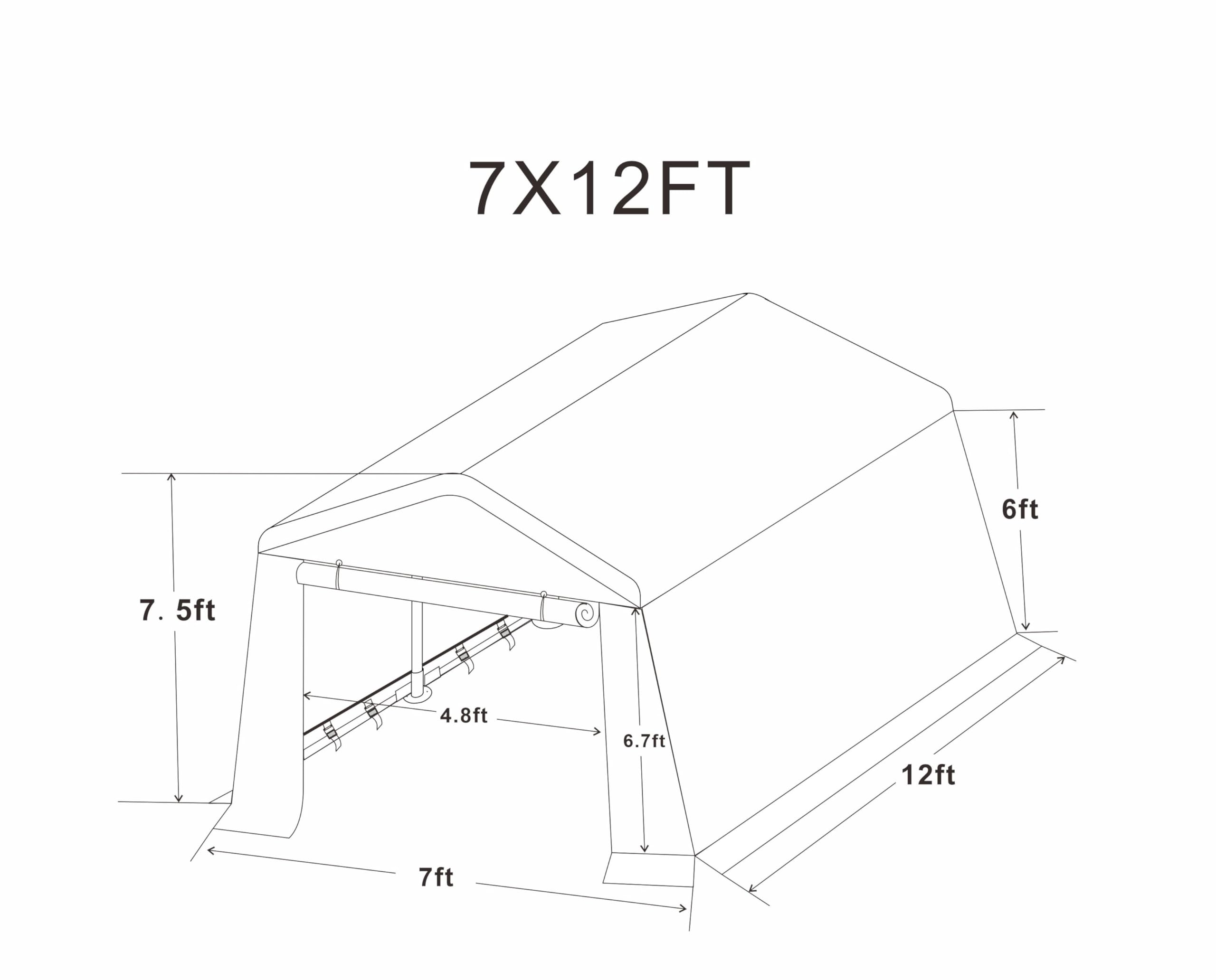 7x12ft Heavy Duty Outdoor Portable Garage Ventilated Canopy carports/Pool Canopy/Portable Outdoor Tent with All-Season Tarp (7x12ft Grey)