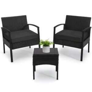 prohiker 3 pcs patio rattan conversation chairs set, outdoor patio furniture balcony furniture set, wicker patio set for garden porch balcony yard, black