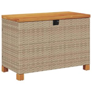 vidaxl patio storage box with lid outdoor cushion bench seat beige pe poly rattan acacia wood – 31.5"x15.7"x18.9"