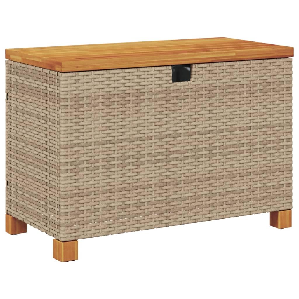 vidaXL Patio Storage Box with Lid Outdoor Cushion Bench Seat Beige PE Poly Rattan Acacia Wood – 31.5"x15.7"x18.9"