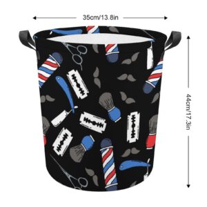 TsyTma Barbershop Laundry Basket Brush Razor Small Laundry Hamper Collapsible Clothes Hamper with Handles Round Toy Organizer Bin for Kid's Room Office Nursery Hamper Home Decor