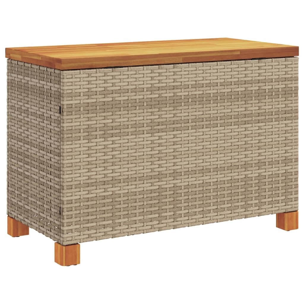 vidaXL Patio Storage Box with Lid Outdoor Cushion Bench Seat Beige PE Poly Rattan Acacia Wood – 31.5"x15.7"x18.9"