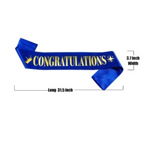 Congratulations Sash for Girl Boy,Blue Satin Gold Foil Glitter Sash,Birthday,Wedding, Retirement,Graduation,Job,Promotion Celebration,Award Ceremony,Baby Shower Party Sign Decorations Gifts