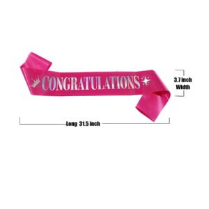 Congratulations Sash for Girl Women,Pink Satin Silver Multicolour Foil Glitter Sash,Birthday,Wedding, Retirement,Graduation,Job,Promotion Celebration,Award Ceremony,Baby Shower Party Decorations Gifts