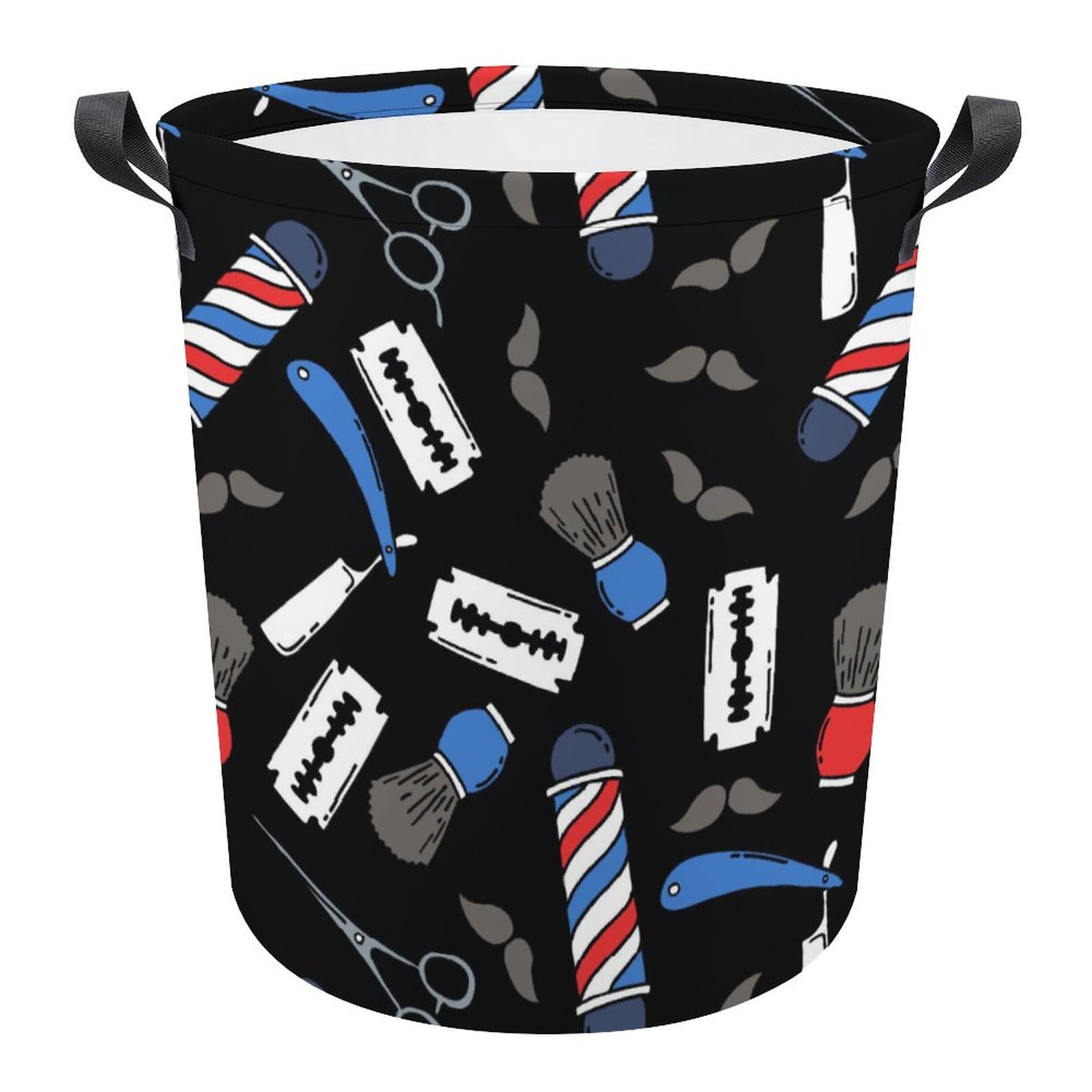 TsyTma Barbershop Laundry Basket Brush Razor Small Laundry Hamper Collapsible Clothes Hamper with Handles Round Toy Organizer Bin for Kid's Room Office Nursery Hamper Home Decor