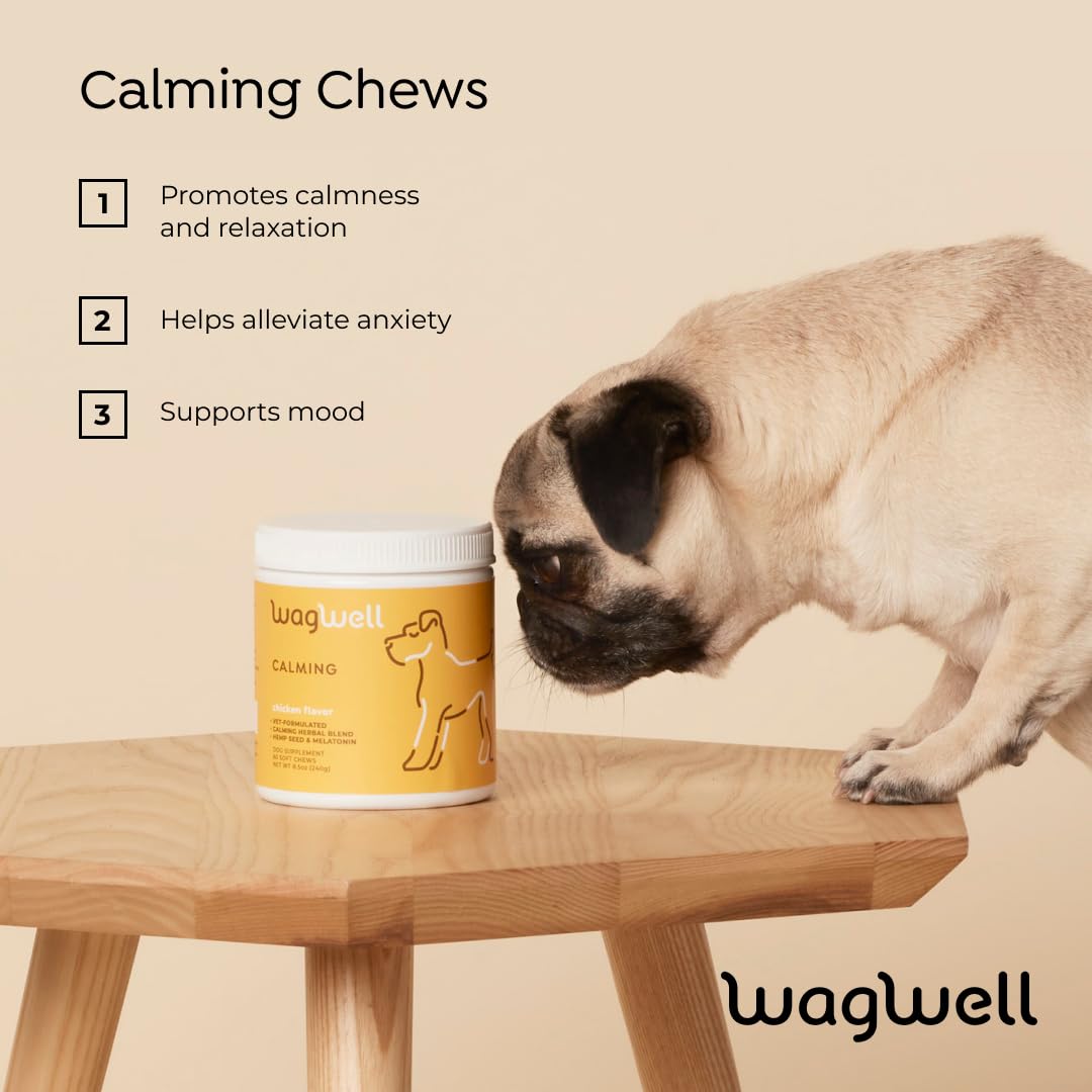 WagWell Ahiflower Omega Oil Dog Chews & Calming Chews Bundle - Skin, Coat, Hip and Joint Supplement for Dogs - Anxiety Relief