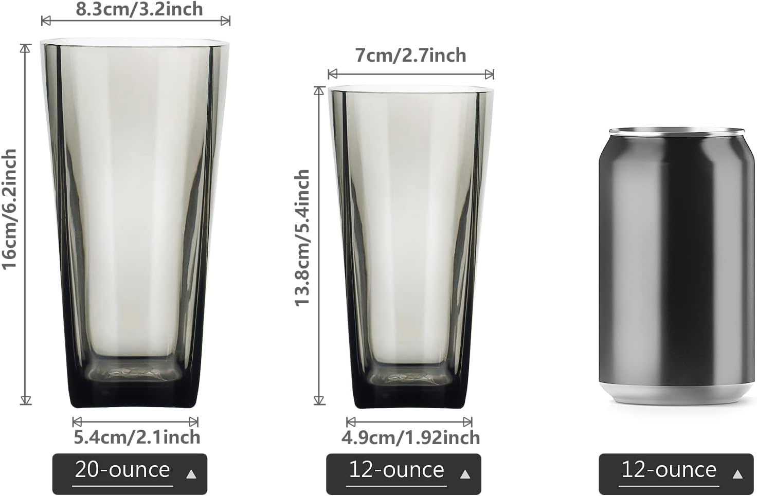 ALIMOTA 20-Ounce Reusable Drinking Glasses, Clear Shatterproof Plastic Tumblers with Cleaning Brush, Shatterproof Acrylic Glasses Drinkware, BPA Free, Set of 8 (20 Oz, Gray)