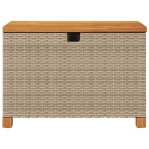 vidaXL Patio Storage Box with Lid Outdoor Cushion Bench Seat Beige PE Poly Rattan Acacia Wood – 31.5"x15.7"x18.9"