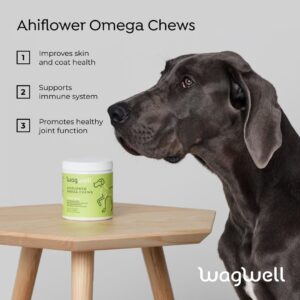 WagWell Ahiflower Omega Oil Dog Chews & Calming Chews Bundle - Skin, Coat, Hip and Joint Supplement for Dogs - Anxiety Relief