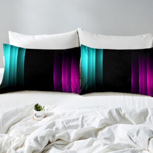 Feelyou Purple Teal and Black Geometric Ombre Duvet Cover Full Size Boys Girls Abstract Striped Bedding Set for Kids Women Men Ultra Soft Lightning Flash Comforter Cover Set Bedspread Cover Room Decor