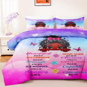 GRAT TIOC Black Girl Comforter Sets Twin,Black Girl Magic Bedding Set,African American Girl Comforter Set for Kids Afro Melanin Bedroom Bed Set