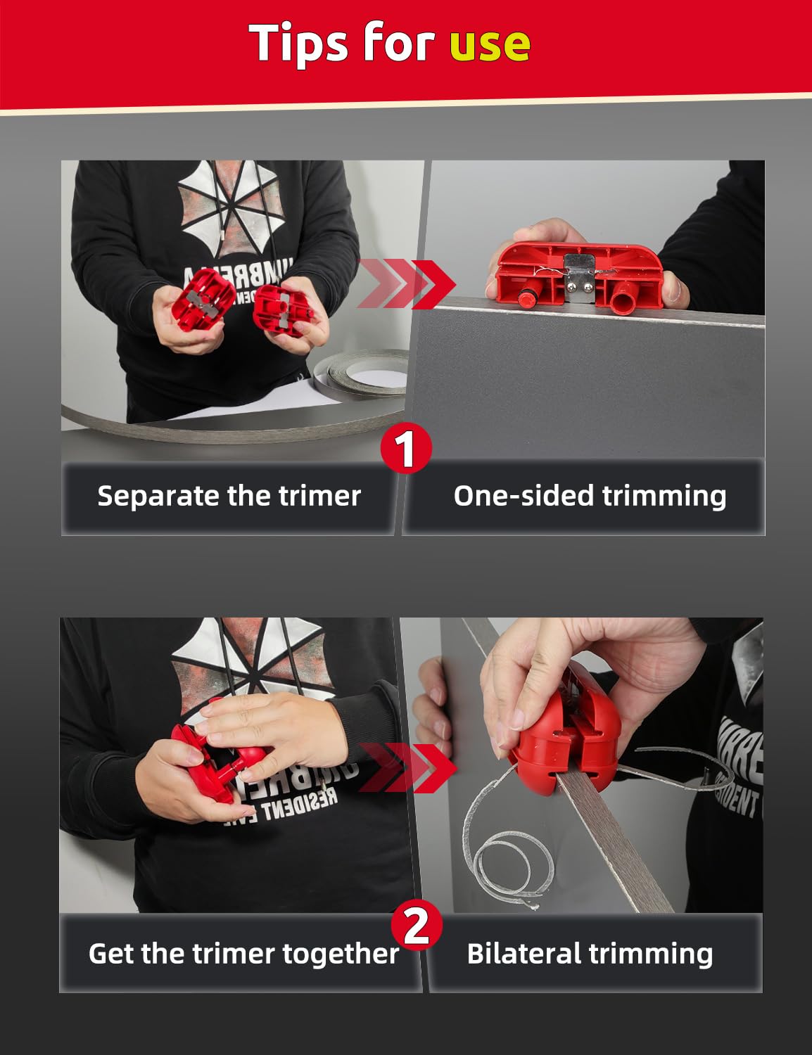 Edge Banding Trimmer, Edge Banding Cutter with Tungsten Carbide Blades, Woodworking Edge Banding Trimmer Tool for All Directions