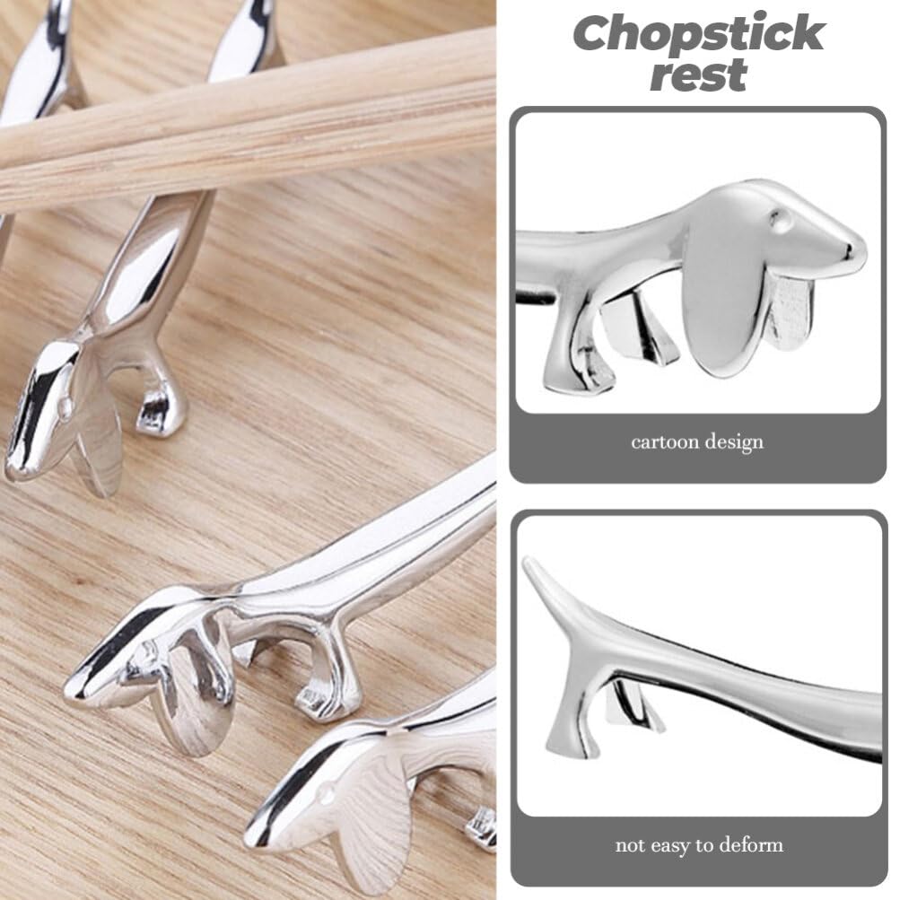 Luxshiny Dog Chopsticks Holder 3pcs Metal Dachshund Chopstick Rest Pillow Puppy Spoon Fork Rack Stand for Spoon Fork Tableware Brush Home Kitchen Table Decoration