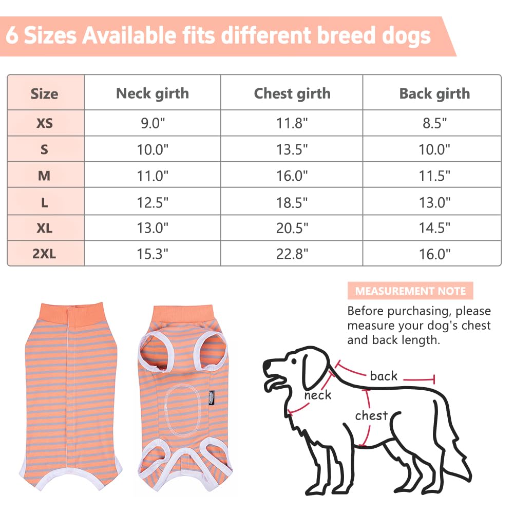 Paipeper Dog Surgery Recovery Suit,Female Male Puppy Shirt,Dog Spay Neuter Onesie,E-Collar Cone Alternative,Abdominal Wound Protector,Prevent Licking Wound(Orange Gray Stripe-xs)