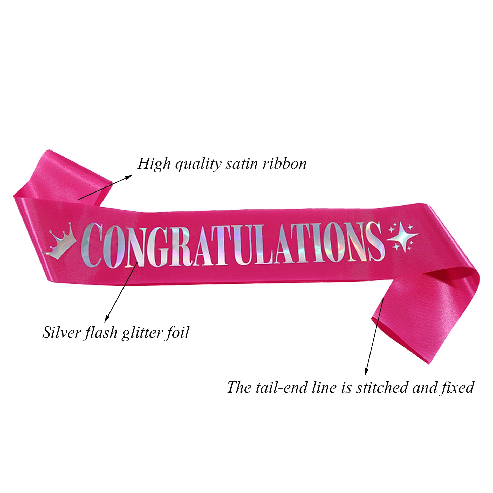 Congratulations Sash for Girl Women,Pink Satin Silver Multicolour Foil Glitter Sash,Birthday,Wedding, Retirement,Graduation,Job,Promotion Celebration,Award Ceremony,Baby Shower Party Decorations Gifts