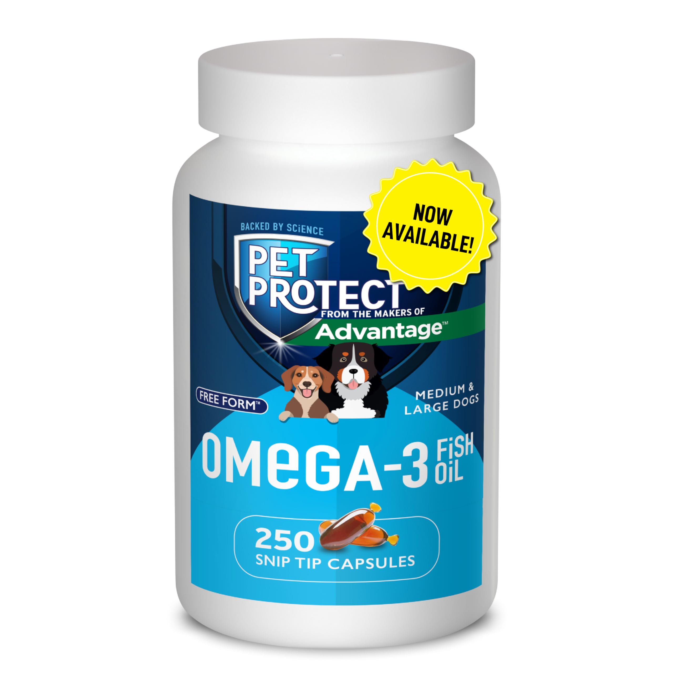 Pet Protect from The Makers of Advantage Omega 3 Supplement for M/L Dogs | 250 Capsules