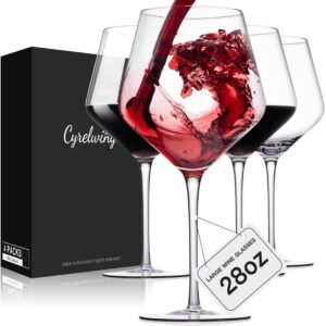 cyrelwing large red wine glasses set of 4-28oz extra large red wine glasses set of 4 with stem-hand blown crystal big red wine glasses-light,thin,wine tasting large cabernet sauvignon glasses