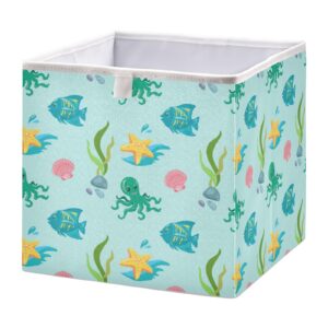 qilmy sea life fish rectangle storage bin large foldable storage basket for shelves, closets, laundry, nursery, home decor, 15.8 x 10.6 x 7 inch