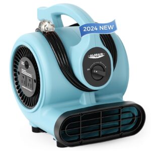 alorair (2024 new) 600 cfm air mover blower fan for industrial, workshop, and home use - 3 speeds, 5 adjustable angles and daisy chain - ideal for water damage restoration and plumbing - gf600a blue