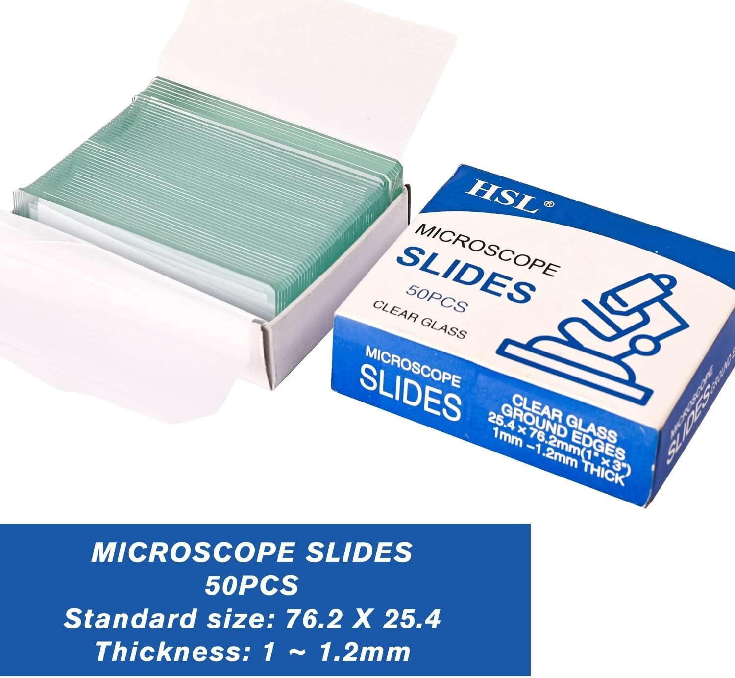 HSL Microscope Slides and Covers,24x24mm Square Cover Glass 100pcs and 50cps Blank Ground Edge Glass Slides for Monocular Binocular Trinocular Microscope lab coverslips Cover Slips Kids Adults.