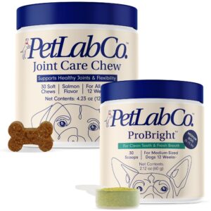 petlab co. – breath & joint bundle: dental powder for an effortless clean in 1 scoop for medium dogs & joint care chews for dogs supporting mobility & occasional joint stiffness