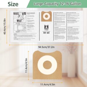 12 Pack 23743 VF3502 Vacuum Bags Compatible with Ridgid 12 to 16 Gallon Wet Dry Vacuums, High Efficiency Replacement Filter Bags for Model WD1950 WD1956 WD1850 WD1851 RV2400HF WD1450 WD1680 WD1270