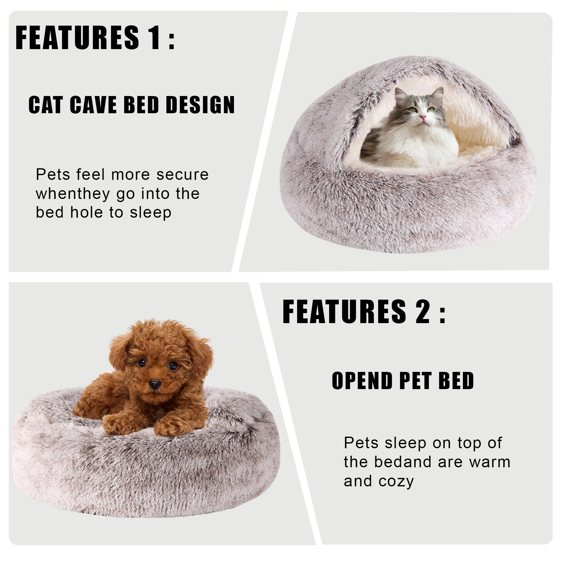 HYQ Small Dog Bed, Cozy Cat Cave Bed, Cat Beds for Indoor Cats Washable, Non-Slip Cat Beds, Calming Dog Bed with Hooded Cover, Dog Bed with Cover for Extra Small Pets (Coffee, 16×16 Inch)