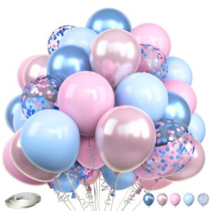 pink and blue balloons, 12 inch metallic blue pink balloons pastel blue pink confetti balloon for baby shower party balloons gender reveal birthday wedding bridal party graduation decoration