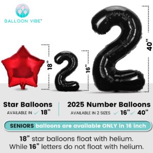 Seniors 2025 Balloons with 4 Star Balloons - High School College Seniors Decorations Balloons - 2024 Seniors Banner for Graduation Party Decor Foil Letter Balloons with Ribbon, Straws & Adhesive Dots