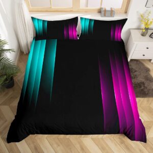 feelyou purple teal and black geometric ombre duvet cover full size boys girls abstract striped bedding set for kids women men ultra soft lightning flash comforter cover set bedspread cover room decor