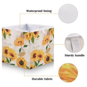 Qilmy Yellow Sunflower Cube Storage Bin Large Foldable Storage Basket for Shelves, Closets, Laundry, Nursery, Home Decor, 11 x 11 x 11 Inch