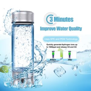 Hydrogen Water Bottle,Hydrogen Water Bottle Generator with Time Reminder Stickers,Rechargeable Portable Glass Hydrogen Water Ionizer Machine for Home Office Travel