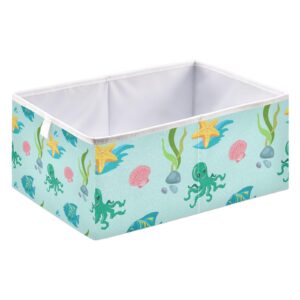 Qilmy Sea Life Fish Rectangle Storage Bin Large Foldable Storage Basket for Shelves, Closets, Laundry, Nursery, Home Decor, 15.8 x 10.6 x 7 Inch