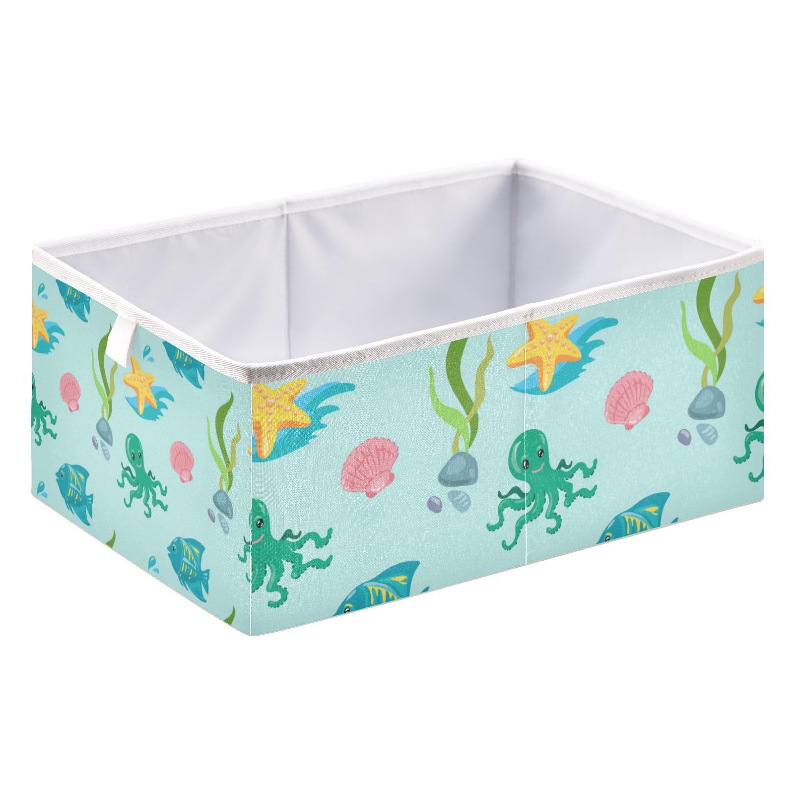 Qilmy Sea Life Fish Rectangle Storage Bin Large Foldable Storage Basket for Shelves, Closets, Laundry, Nursery, Home Decor, 15.8 x 10.6 x 7 Inch