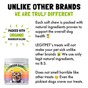 Mushroom Complex Treats for Dogs with Reishi, Shiitake, and Turkey Tail Mushrooms for Cognition and Immune Boosting Supports Digestive Health and Reduces Inflammation DHA EPA Turmeric Kelp 30 Chews