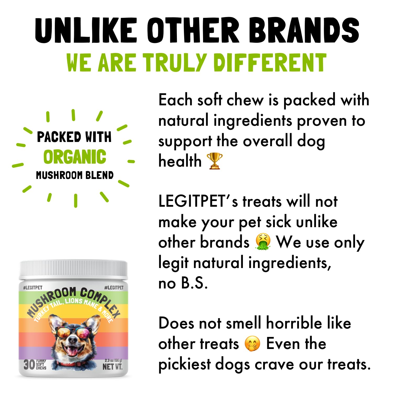 Mushroom Complex Treats for Dogs with Reishi, Shiitake, and Turkey Tail Mushrooms for Cognition and Immune Boosting Supports Digestive Health and Reduces Inflammation DHA EPA Turmeric Kelp 30 Chews