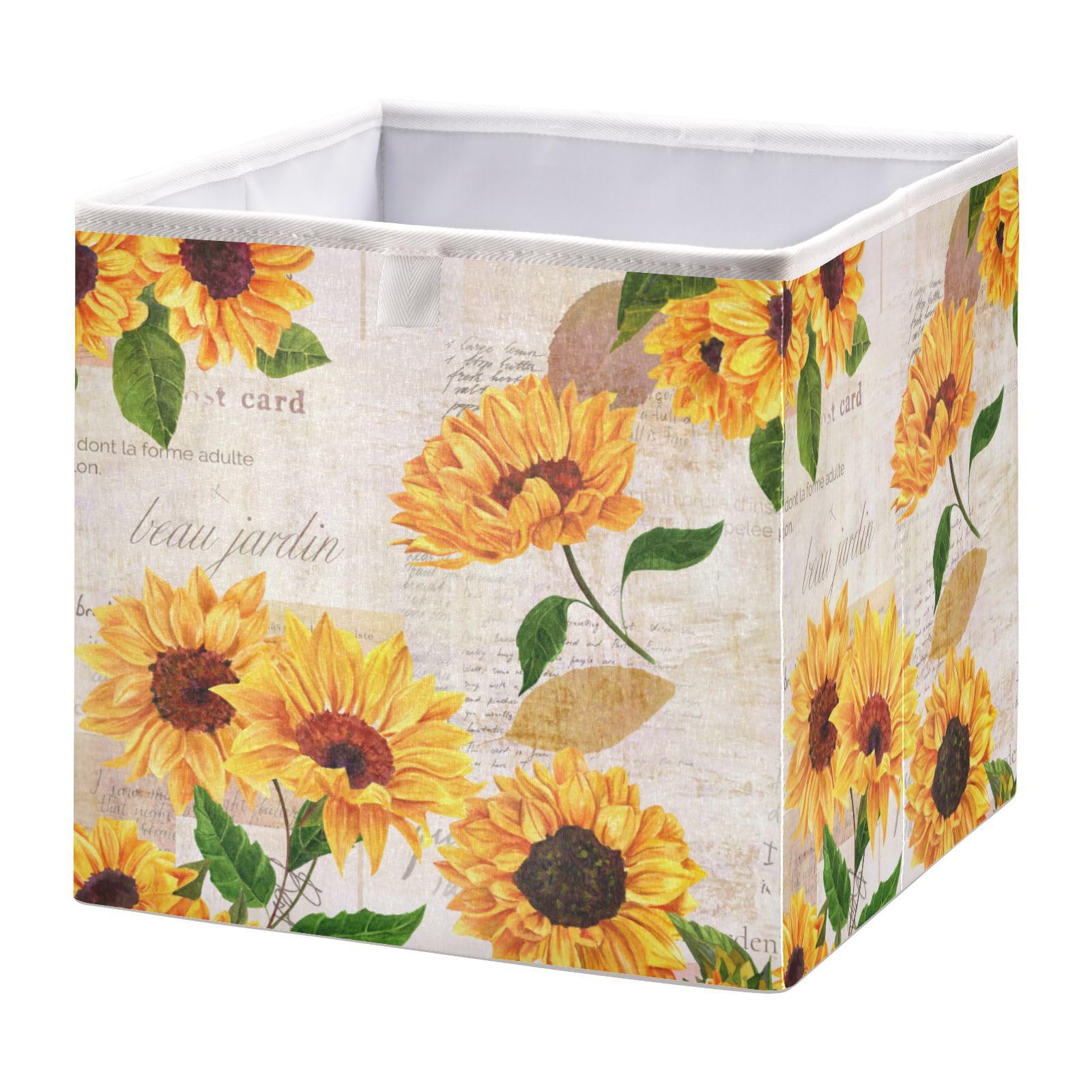 Qilmy Yellow Sunflower Cube Storage Bin Large Foldable Storage Basket for Shelves, Closets, Laundry, Nursery, Home Decor, 11 x 11 x 11 Inch