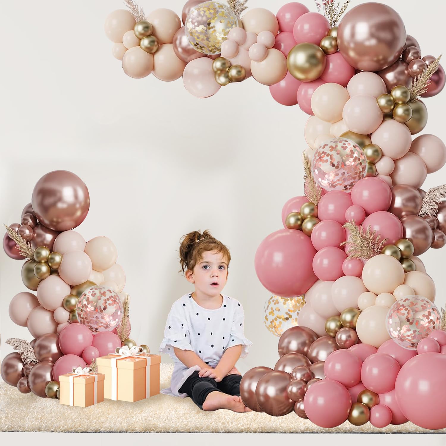 Blush Pink Nude Balloon Arch Kit, Dusty Pink Rose Gold Nude Balloons for Girls Women Birthday Baby Bridal Shower Engagement Wedding Party Decorations