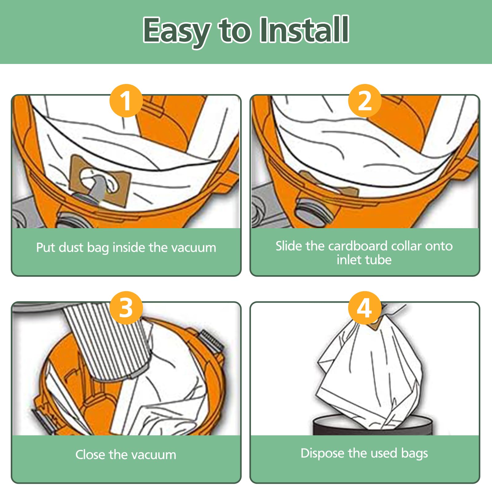 12 Pack 23743 VF3502 Vacuum Bags Compatible with Ridgid 12 to 16 Gallon Wet Dry Vacuums, High Efficiency Replacement Filter Bags for Model WD1950 WD1956 WD1850 WD1851 RV2400HF WD1450 WD1680 WD1270