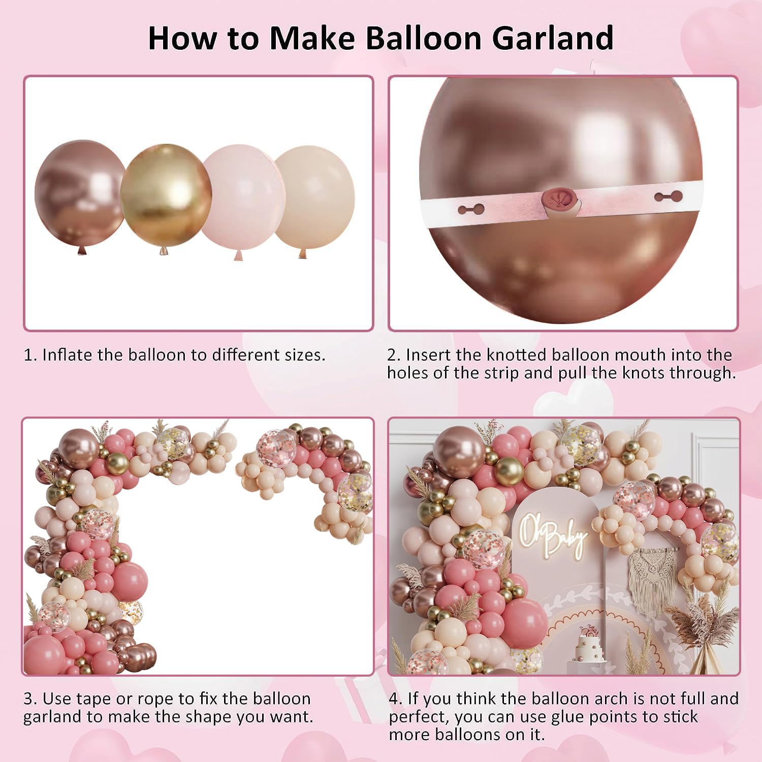 Blush Pink Nude Balloon Arch Kit, Dusty Pink Rose Gold Nude Balloons for Girls Women Birthday Baby Bridal Shower Engagement Wedding Party Decorations