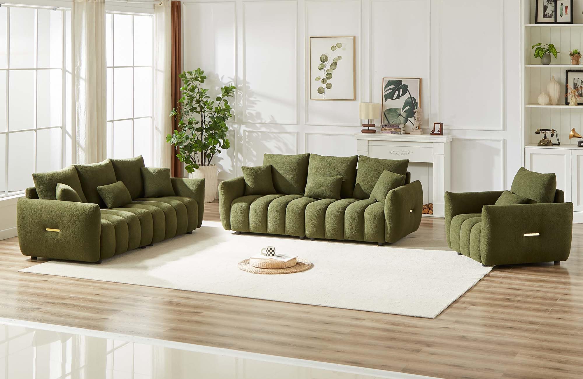 Antetek 82" Modern Sofa Couch, Comfy Deep Seat Teddy Cloud Sofa, Upholstered 3-Seater Boucle Couch, Oversized Loveseat for Living Room, Bedroom, Office, Apartment, Green