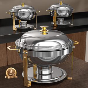 amhier 5 qt chafing dish buffet set with stainless steel lid, chafing dishes for buffet with food and water pans for catering, parties, hotels and weddings, gold, 3 pack